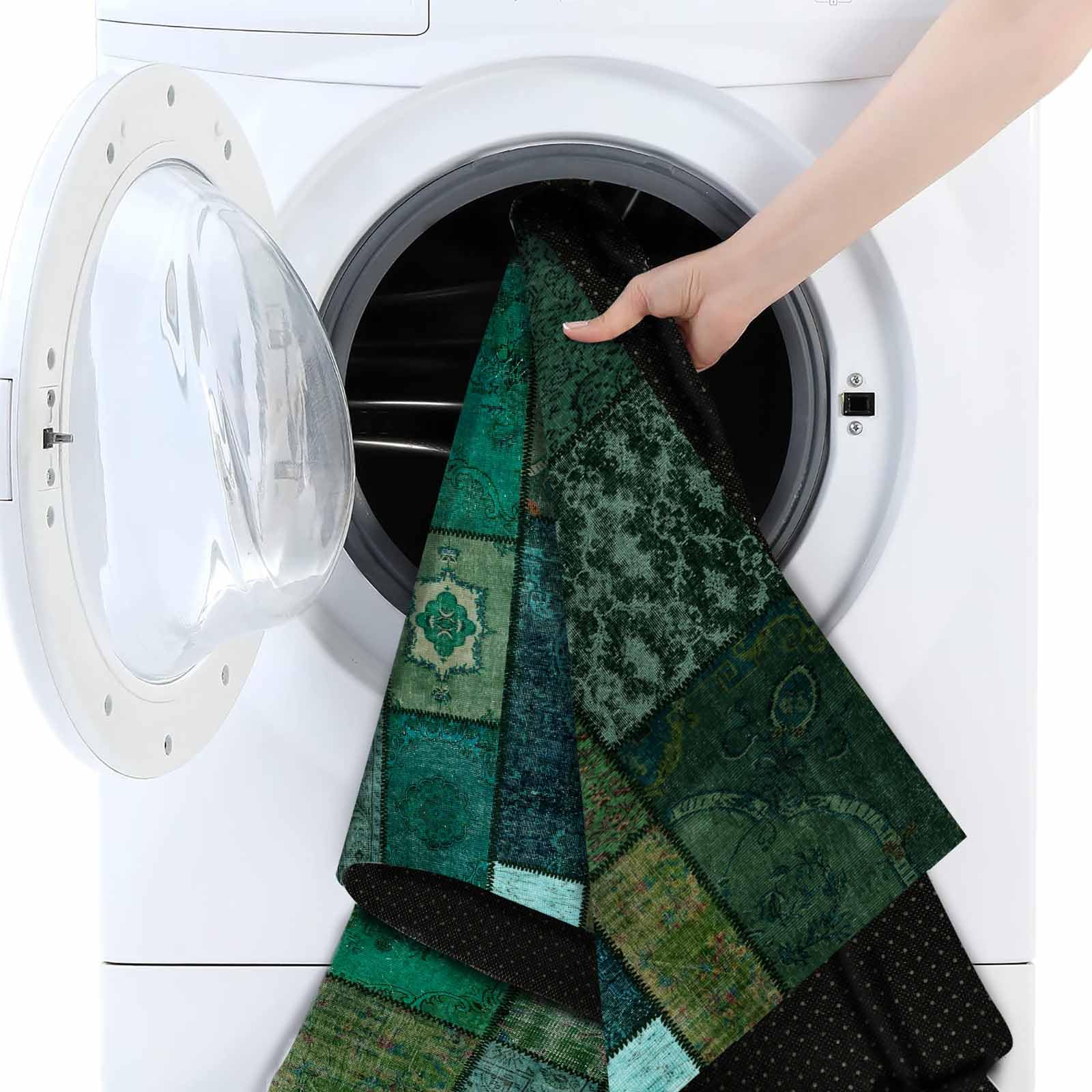 bamyum Trunk Tappeto Stampato Ciniglia Stampato a Macchina 200 x 200 cm, Tappeto Verde Lavabile Soggiorno, Tappeto Vintage Camera da Letto, Sottofondo Antiscivolo Antibatterico Tappeto Cucina
