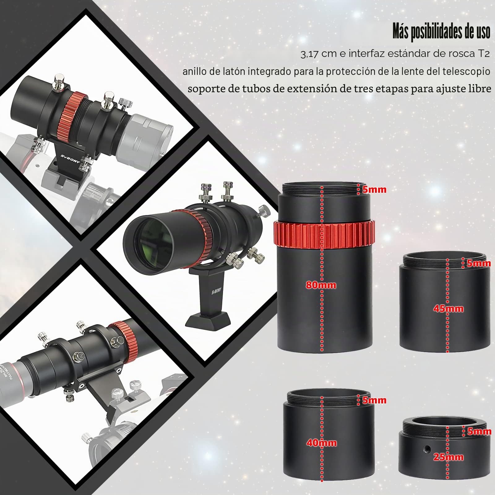 Svbony SV165 Mini Anteojo Guía 40F4, 1.25 Pulgadas FMC Recubrimiento con Enfoque Helicoidal Coaxial Alineación Ajustable, Aleación de Aluminio, Compatible con ZWO QHY Auto Guía Finde Cámara