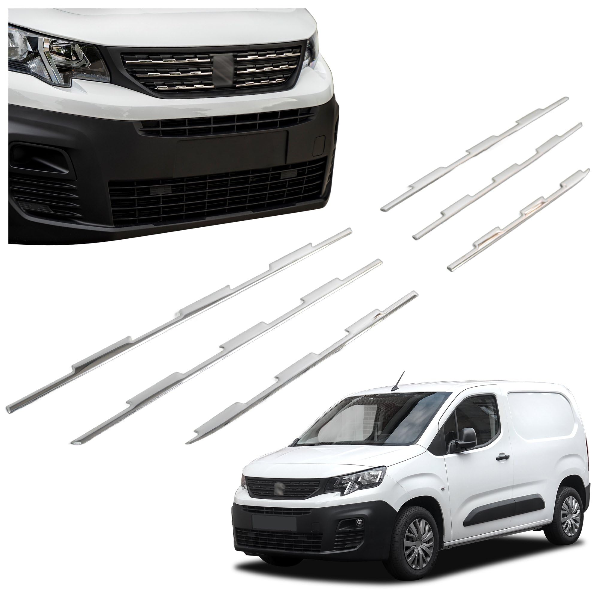 CHROMEMASTER | Compatible avec Peugeot Partner 2018+ | Baguettes de Calandre Avant ; Bandes pour le Gril de Voiture, Acier Inoxydable Poli | Ajustement Parfait ; Nouveau Look Attrayant de la Voiture