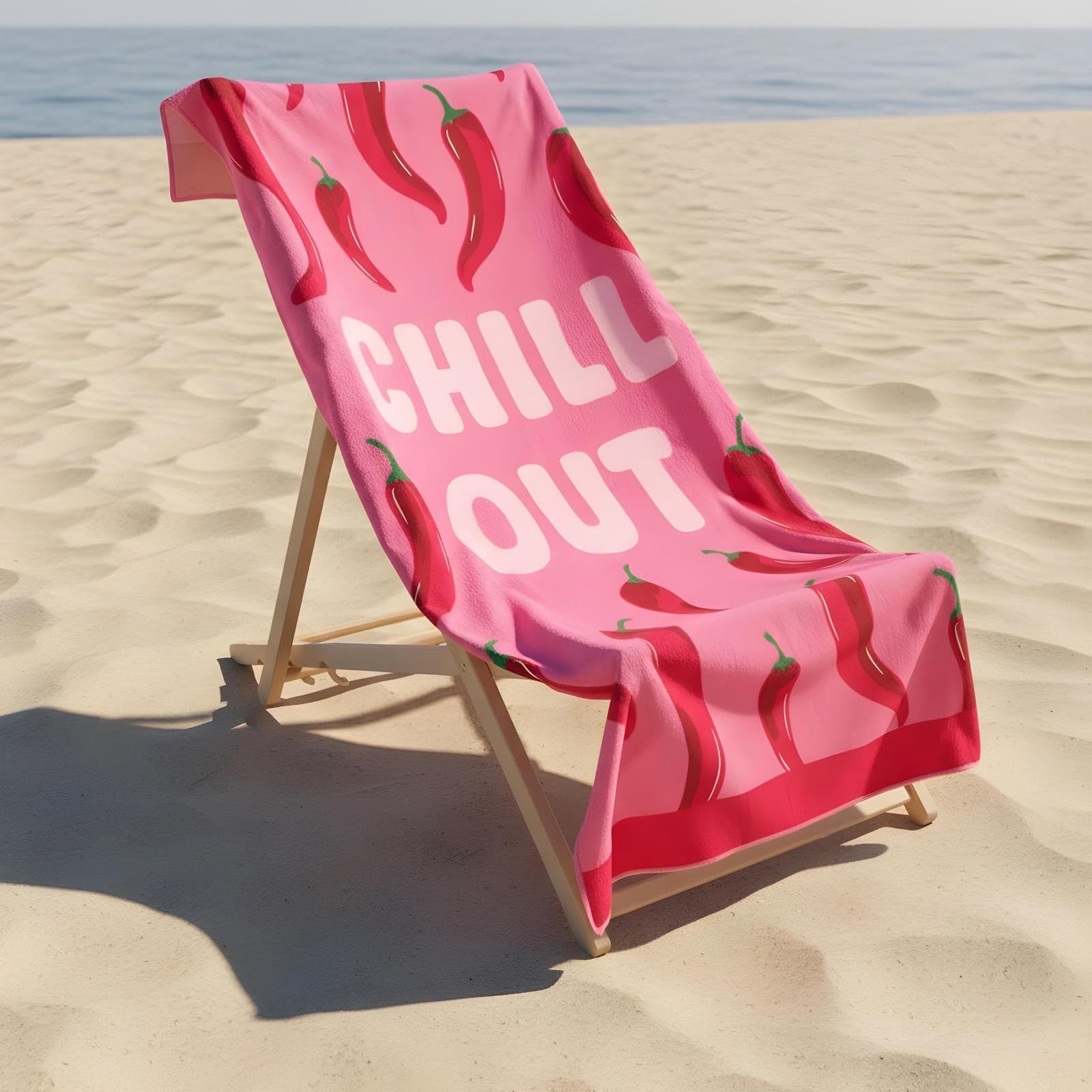 Ohs Women's Pink Large Beach Towel, Chill Out Slogan Super Soft Quick Dry Sand Free Beach Towels For Adults Kids Lightweight Compact Travel Summer Essentials Microfibre Towel, - 71 X 152Cm