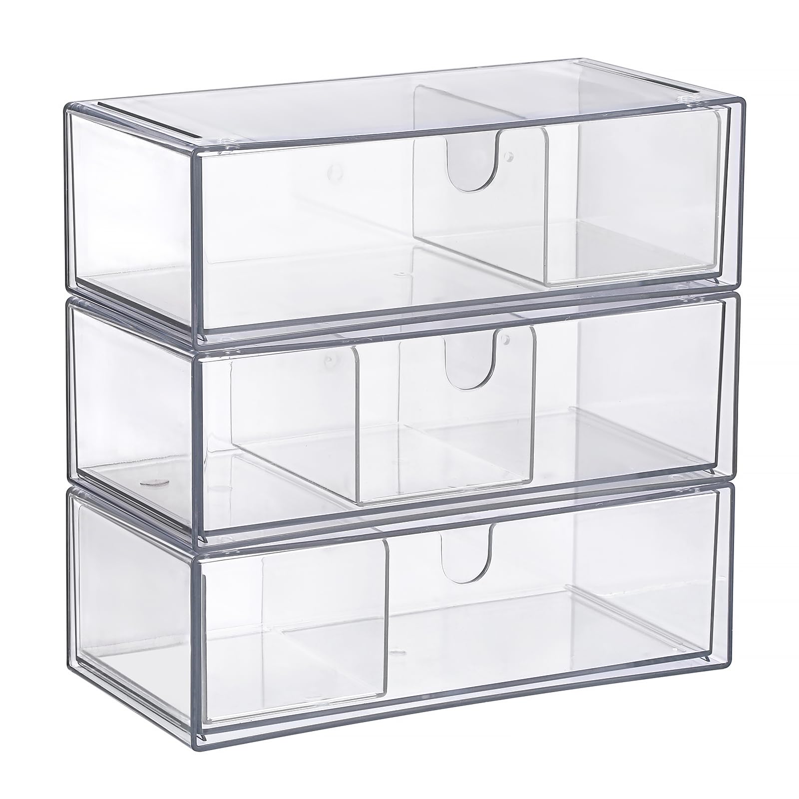 SUMTree Organisateur de tiroirs transparent plastique 3 tiroirs Boîte de rangement empilable 21x10x6cm