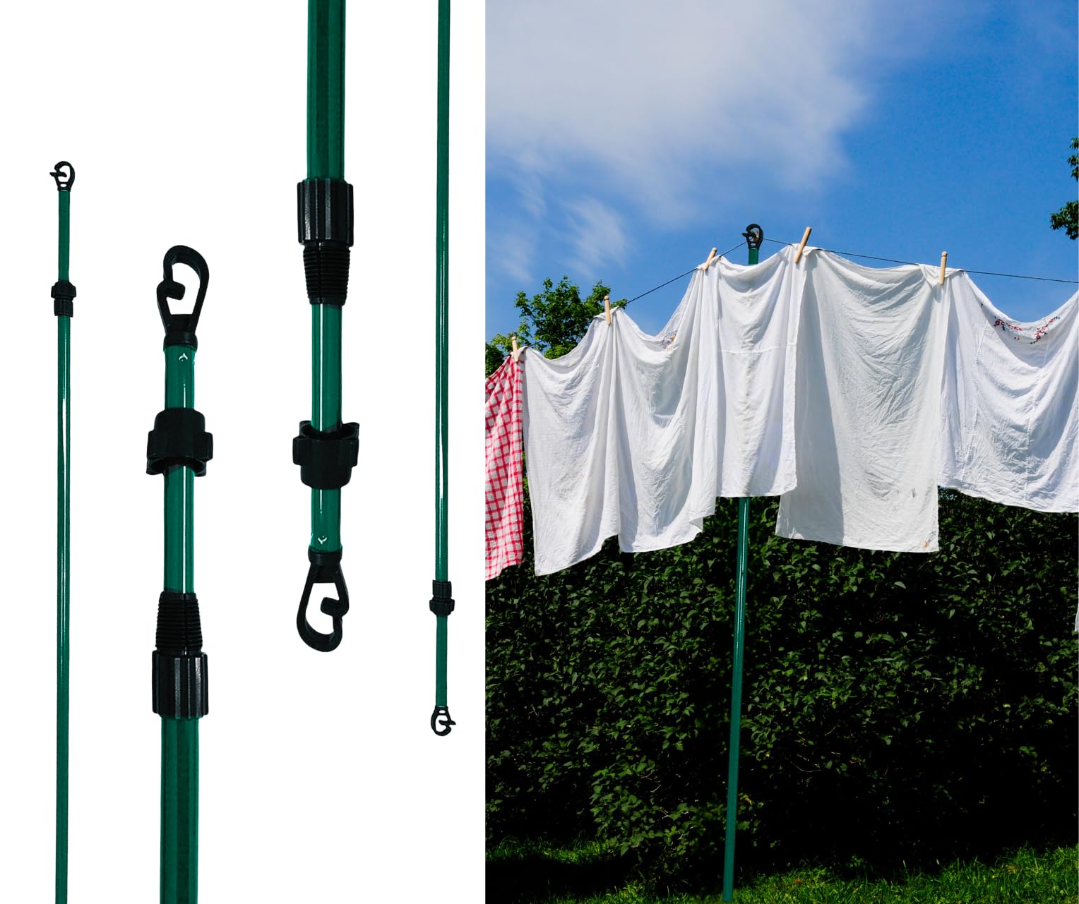 Trendi Galvanised Washing Line Prop, Extendable Outdoor Pole, Clothes Laundry Support, Telescopic 2.4M (4 x Galvanised Washing Line Prop)