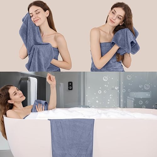 Miniatura 3 de Juego de 4 toallas de baño extra grandes de 35 x 70 pulgadas, toallas de baño altamente absorbentes, de secado rápido, suaves con textura, juego de