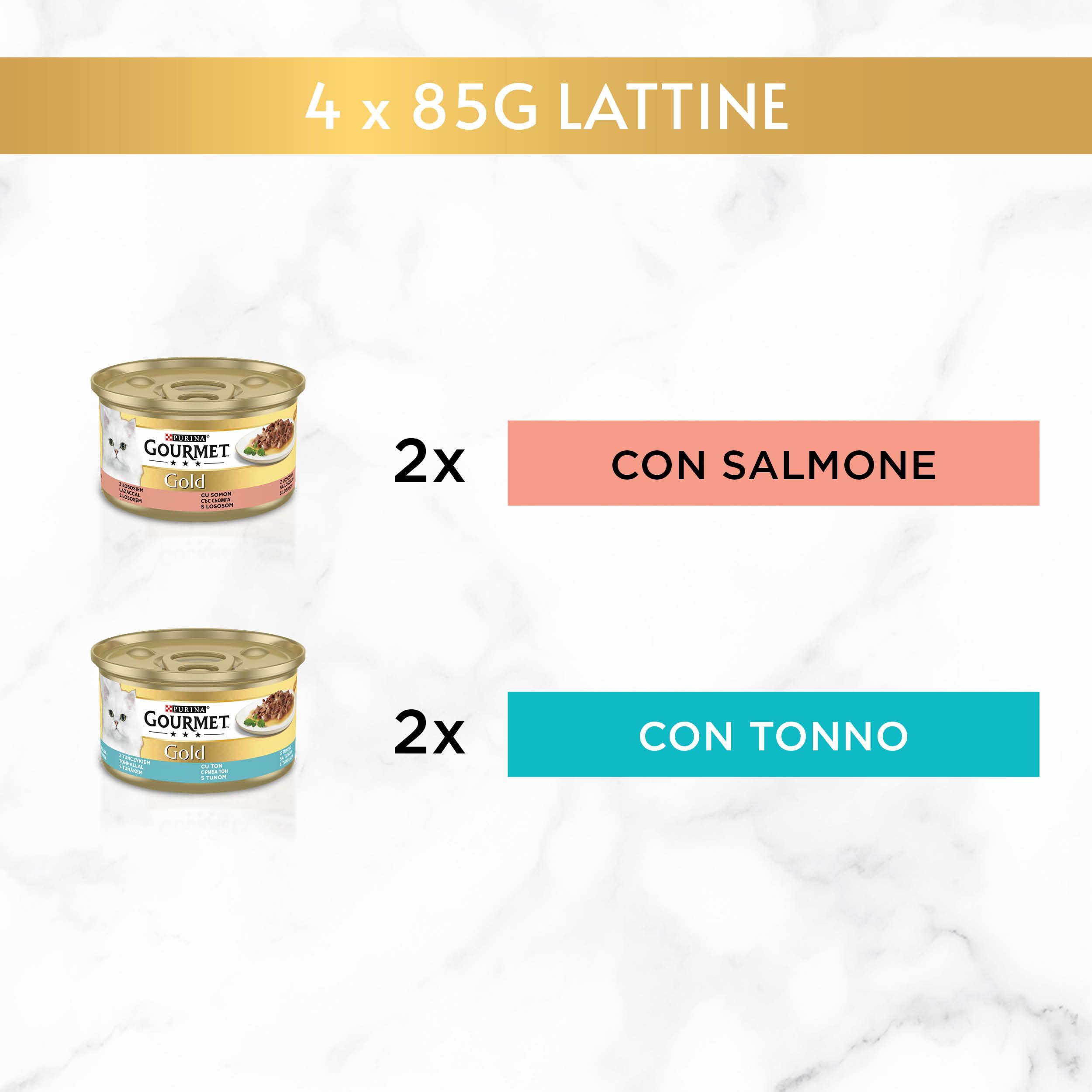 Purina Gourmet Gold - Recetas en Salsa, 340 g | Filetes con salmón y atún, receta de sabor intenso