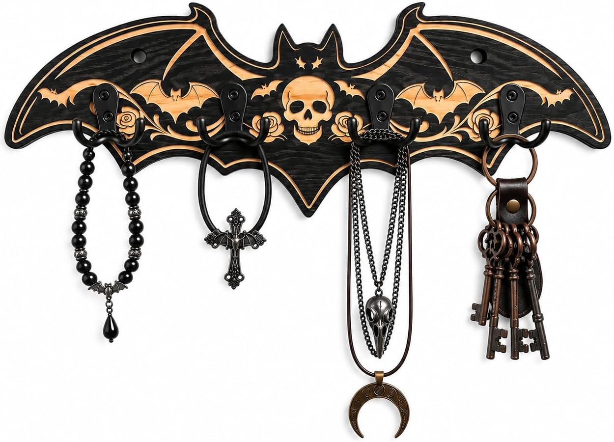 Goth Bat Wall Hooks Coat Hooks Wall Mount Key Holder Black,Gothic
