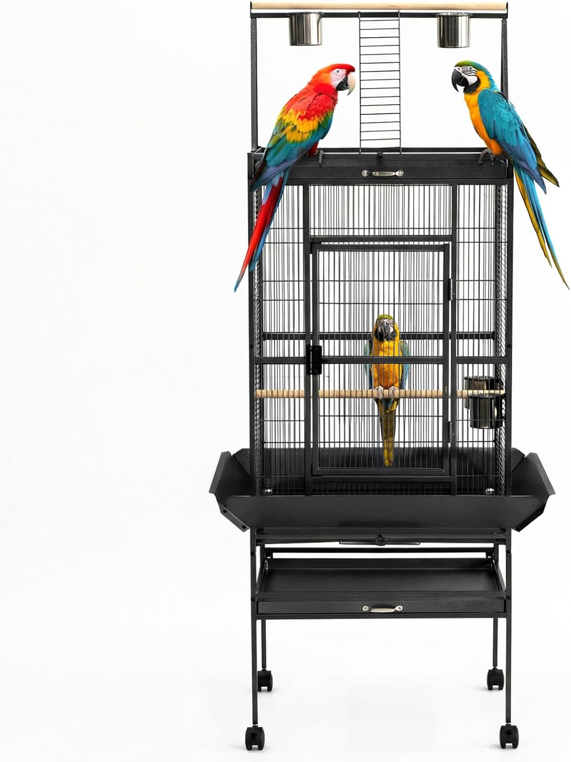 Grand cage à oiseaux 173cm avec Espace de jeu supérieur et roulettes – Volière Pour perroquets, perruches, calopsittes, Conures, inséparables – Support inclus – Idéale Pour oiseaux domestiques –