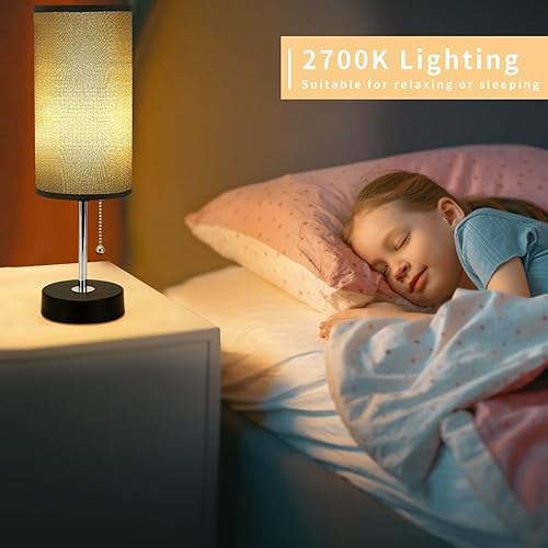 Miniatura 5 de Lámparas de mesita de noche, lámpara pequeña para dormitorio con 3 modos, lámpara de escritorio para mesita de noche con cadena de tracción y