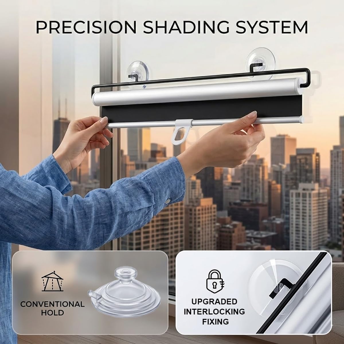 Rideau Petite Fenetre avec Transparent Ventouses, Store Occultants sans Perçage, Store Enrouleur Occultant pour Fenêtre, Rideaux Protection Solaire Isolant Thermique Rétractable