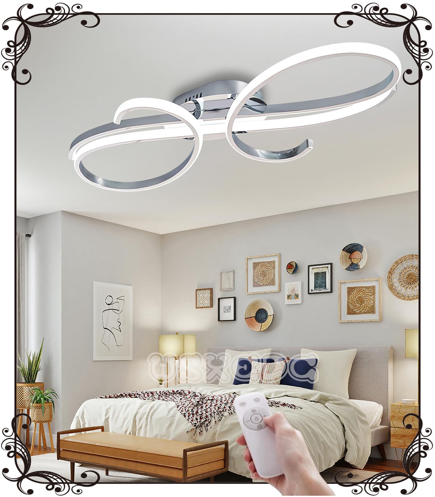 L80cm Deckenlampe LED Chrom - Deckenleuchte 64W Dimmbare 3000K-6000K Modern Wohnzimmerlampe Designer Beleuchtung Energiespar Deckenleuchte für Wohnzimmer Schlafzimmer Esszimmer Küche (Chrom)
