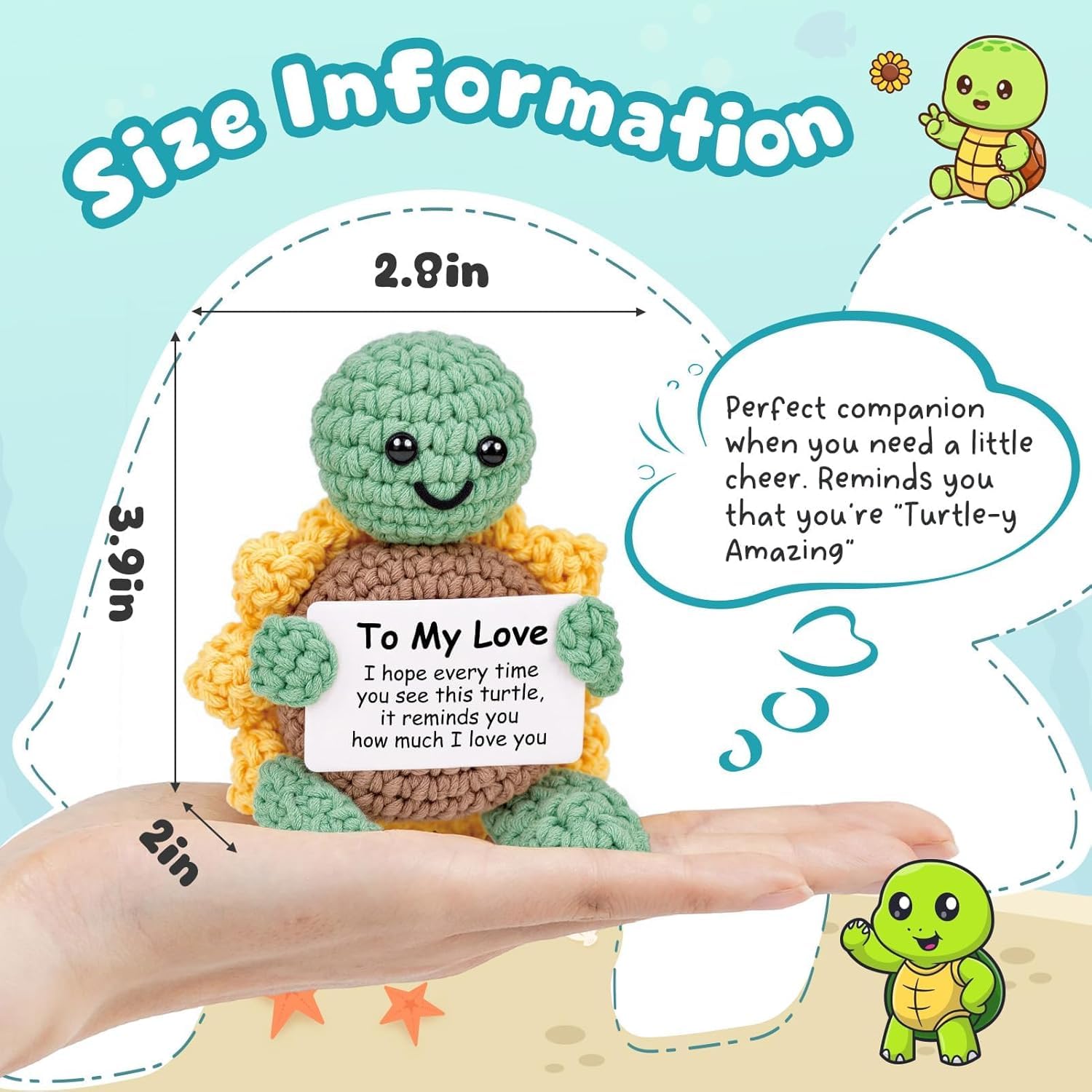 ALUNME Crochet Turtle Gifts To My Love, I Love You Gifts for Him Her, Handmade Crochet Turtle with Sunflower Shell - Image 2