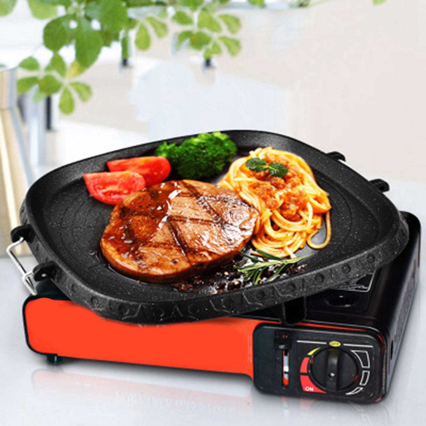 2 x kwadratowa nieprzywierająca koreańska patelnia grillowa, przenośna płyta kuchenna, powłoka kamienna, blacha do pieczenia na świeżym powietrzu