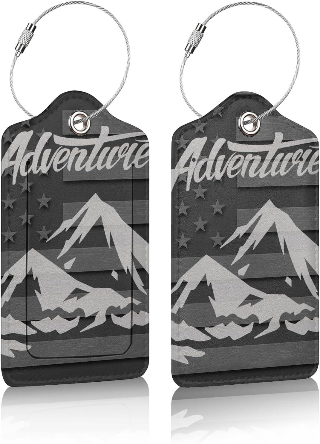Adventure American Flag Luggage Tags for Adults Teens,2 Pack Travel Bag Suitcase Labels with Stainless Steel Loop ID Tags Card Baggage Bag Label
