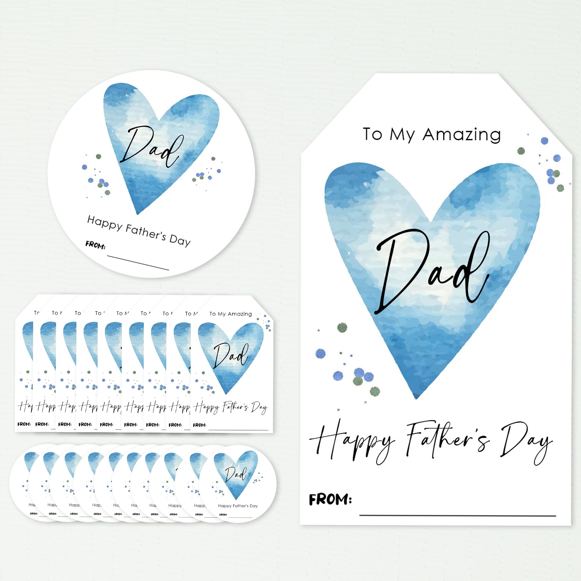 40 Pcs Father's Day Stickers Self-Adhesive Labels-to My Amazing Dad-20Pcs Round Labels and 20 Rectangle Stickers for Father's Day, Greeting Card