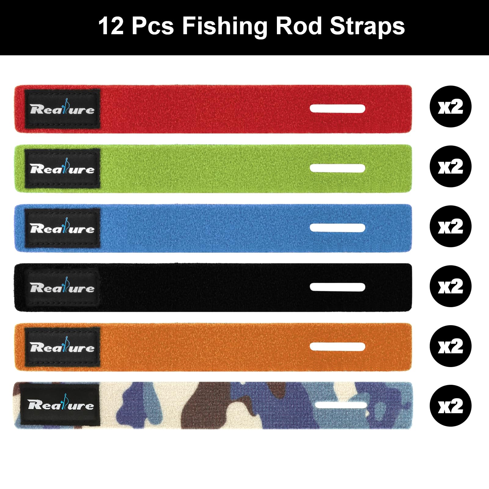 Realure 12 Pcs Fishing Rod Straps, Adjustable Fishing Rod Straps, Elastic Neoprene Fishing Rod Bands Straps - Image 2