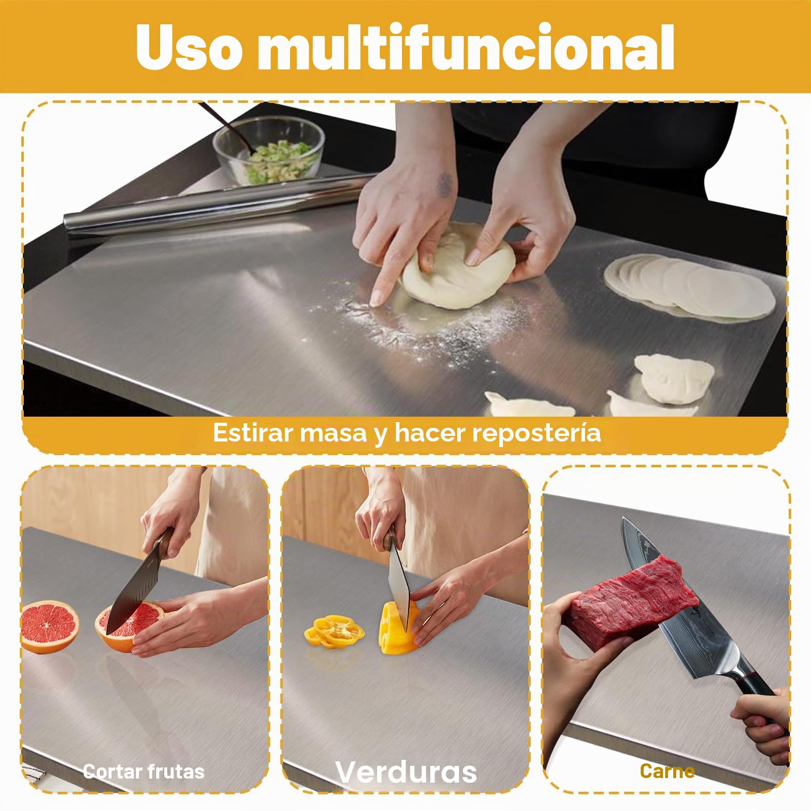 Tablas de cortar de acero inoxidable para la cocina, adecuadas para carne, frutas, verduras, pan y repostería, tablas de cortar de gran tamaño (40 x 30 cm)
