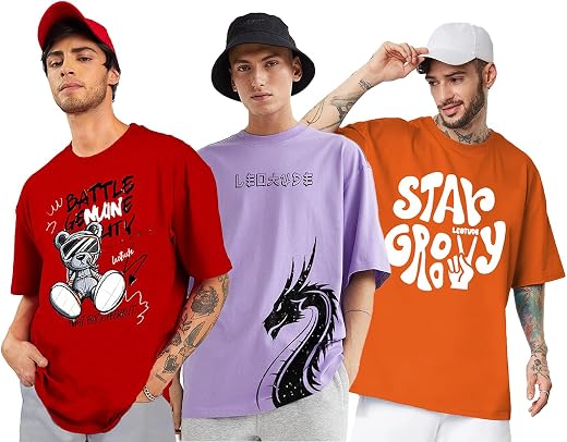 LEOTUDE Men's Cotton Oversized Fit Half Sleeve Oversized Printed T-Shirt, Round Neck Longline Drop Shoulder | ful Printed ...