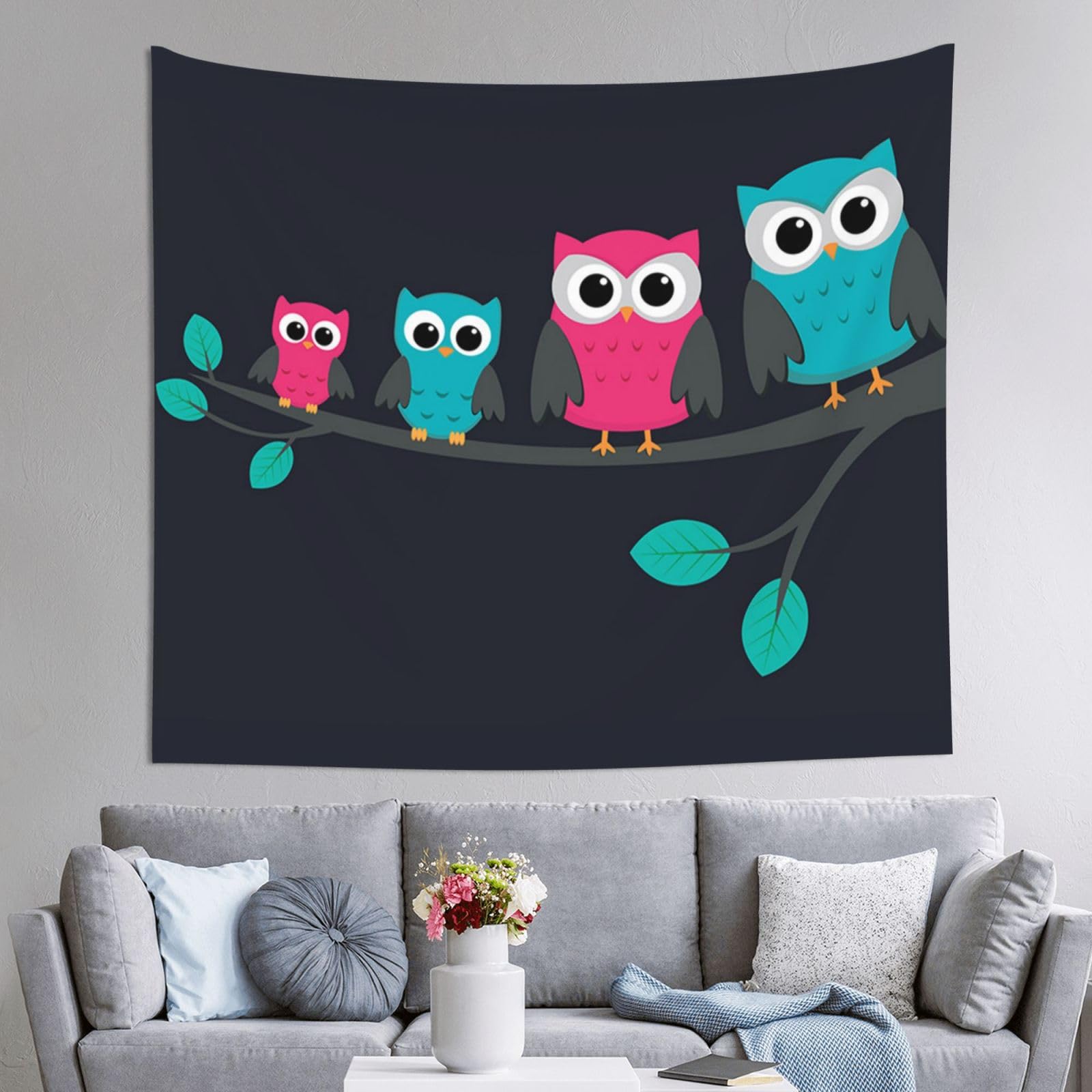 WKSGDSG Decoration Tapestry Wall Hanging For Bedroom, Cute Owls, 152x130cm Dorm Decor, Lightweight Easy Hang Wall Art For Living Room, Aesthetic Tapestries For Outdoor, Ceiling, Doorway, Camping