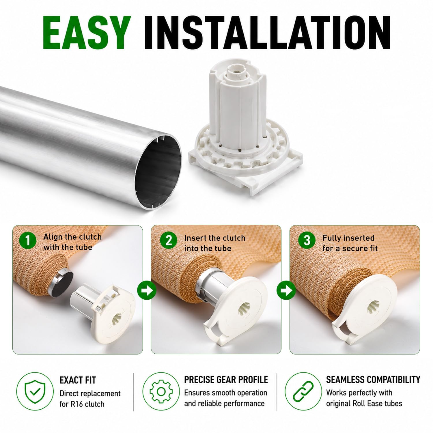 Roll Ease R-Series R16 Embrague de Persiana Enrollable R16C53 Compatible con Tubos de 3,8 cm Mecanismo de Repuesto