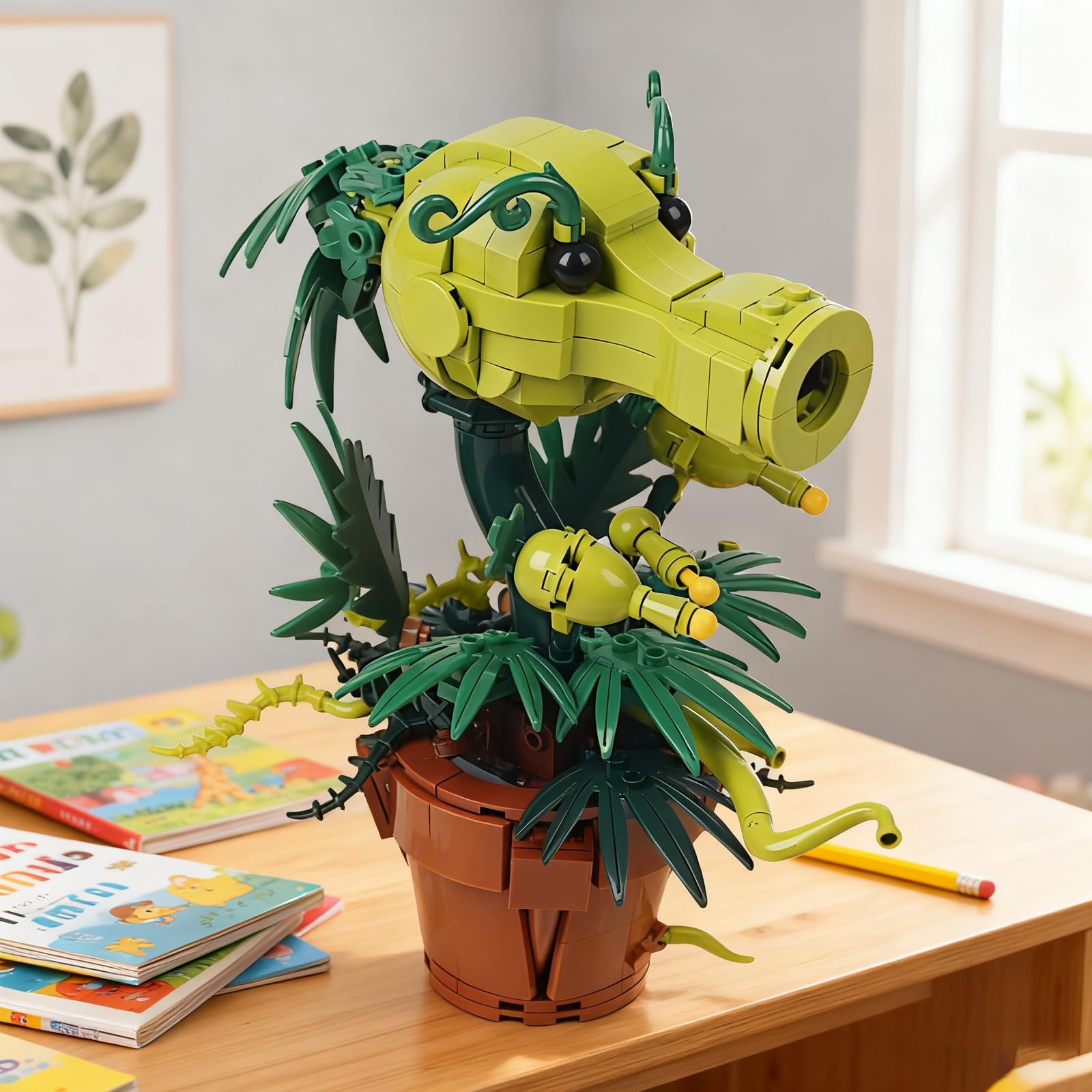 Bloques de construcción con tirachinas de guisantes, plantas de terror bonsái, bloques de sujeción de plantas, juego de zombies, juguetes inspirados, regalo creativo para amantes de los juegos