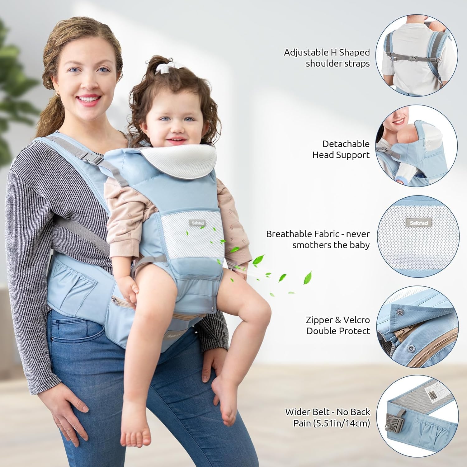 Suptikes Hip Seat Baby Carrier with 6 Carry Positions, Baby Carrier with Hip seat for 6 to 24 Months Baby, Adjustable New-Born to Toddler Carrier, Max Weight Up to 15 Kgs (Blue) 4