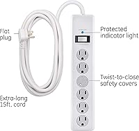 Vista 2 de GE home electric GE - Protector SurGE de 6 tomas, paquete de 4, cable de extensión de 15 pies, 800 julios, enchufe plano, cubiertas de seguridad