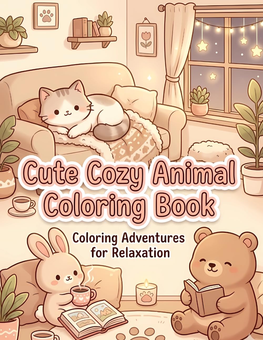Cute cozy animal coloring book: Bold & Easy Relaxing Pages for Kids, Teens & Adults | Cute Animals for Stress Relief & Fun