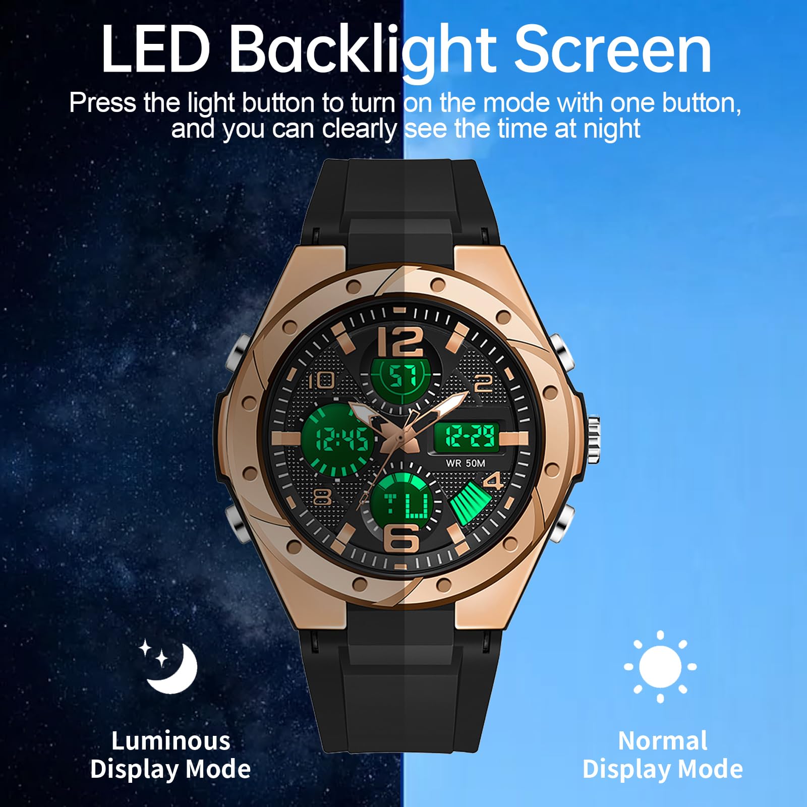 findtime Damen Armbanduhr Sport Digital Wasserdicht Analog Armbanduhr Militär Alarm Stoppuhr Dual Zeitanzeige LED Hintergrundbeleuchtung Elektronische Damenuhren für Frauen Mädchen
