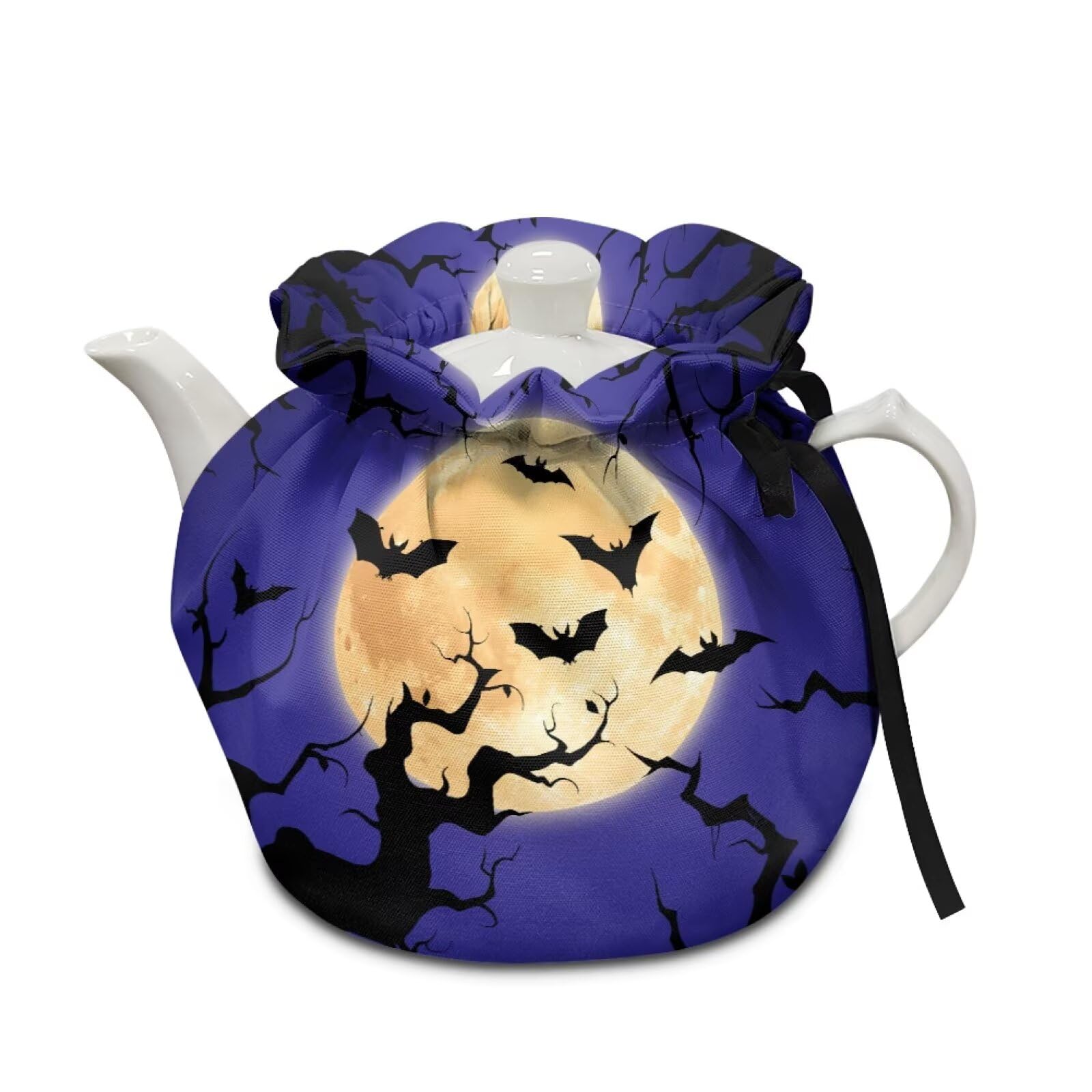Halloween Bats Moon Tea Cosy for Teapots Portable Insulated Tea Pot Dust Cover Kitchen Home Tea Pot Cover Insulation and Keep Warm Gift for Housewife, Friend, Mom