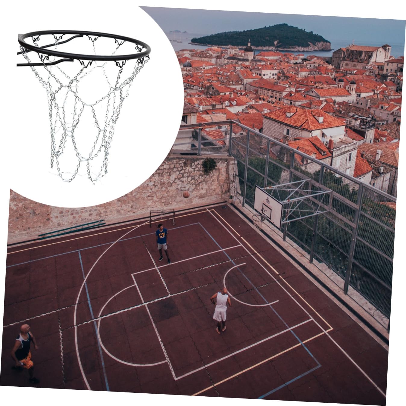 Yardwe Basketballnetz Aus Rostfreiem Stahlkette Kettennetz Für Standard Basketballkörbe Wetterfest Langlebig Für Indoor Und Outdoor