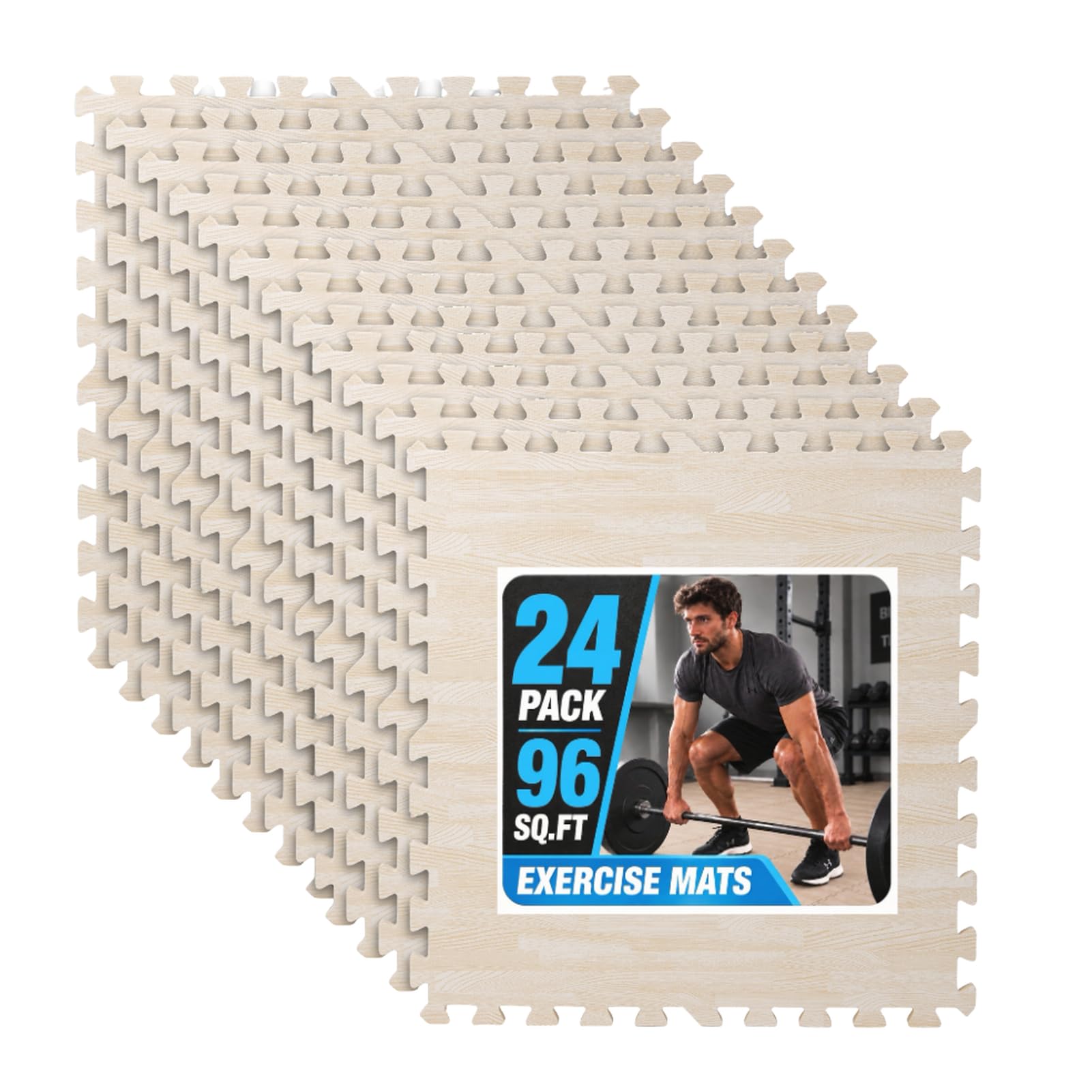 Art3d EVA Puzzle Exercise Mats, 24"x24", 1/2" Thick,24-Pack,White Oak