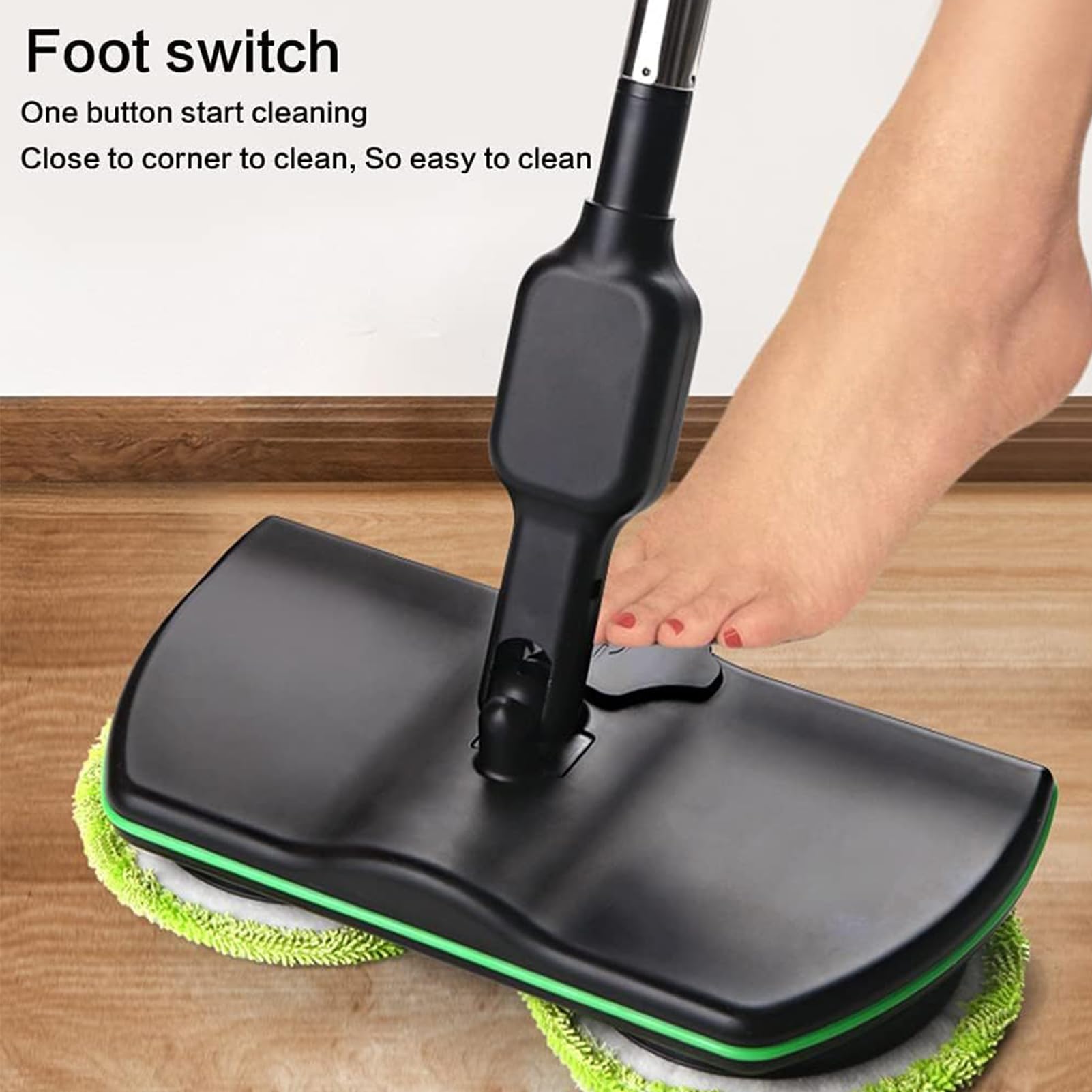 Mopa Giratoria Eléctrica de Limpieza,Mopa Spinning Recargable,Pulidora de Suelos con 2 Almohadillas Microfibra y 2 Almohadillas Pulido para Cualquier Superficie Dura