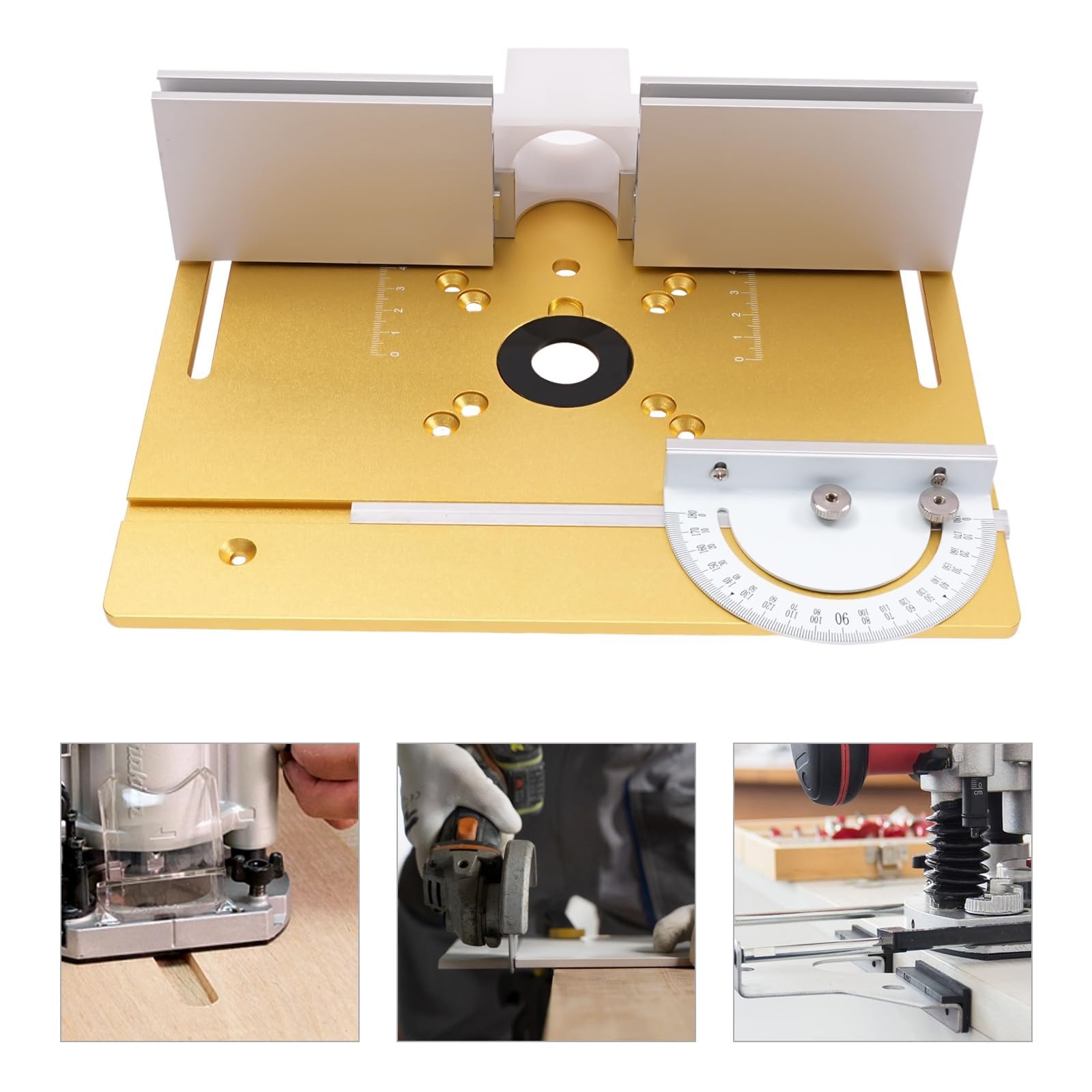Placa de inserción para mesa de fresadora, tablero abatible para fresado de madera de aleación de aluminio con valla trasera y regla de ángulos, herramienta auxiliar de grabado para máquina de corte(B