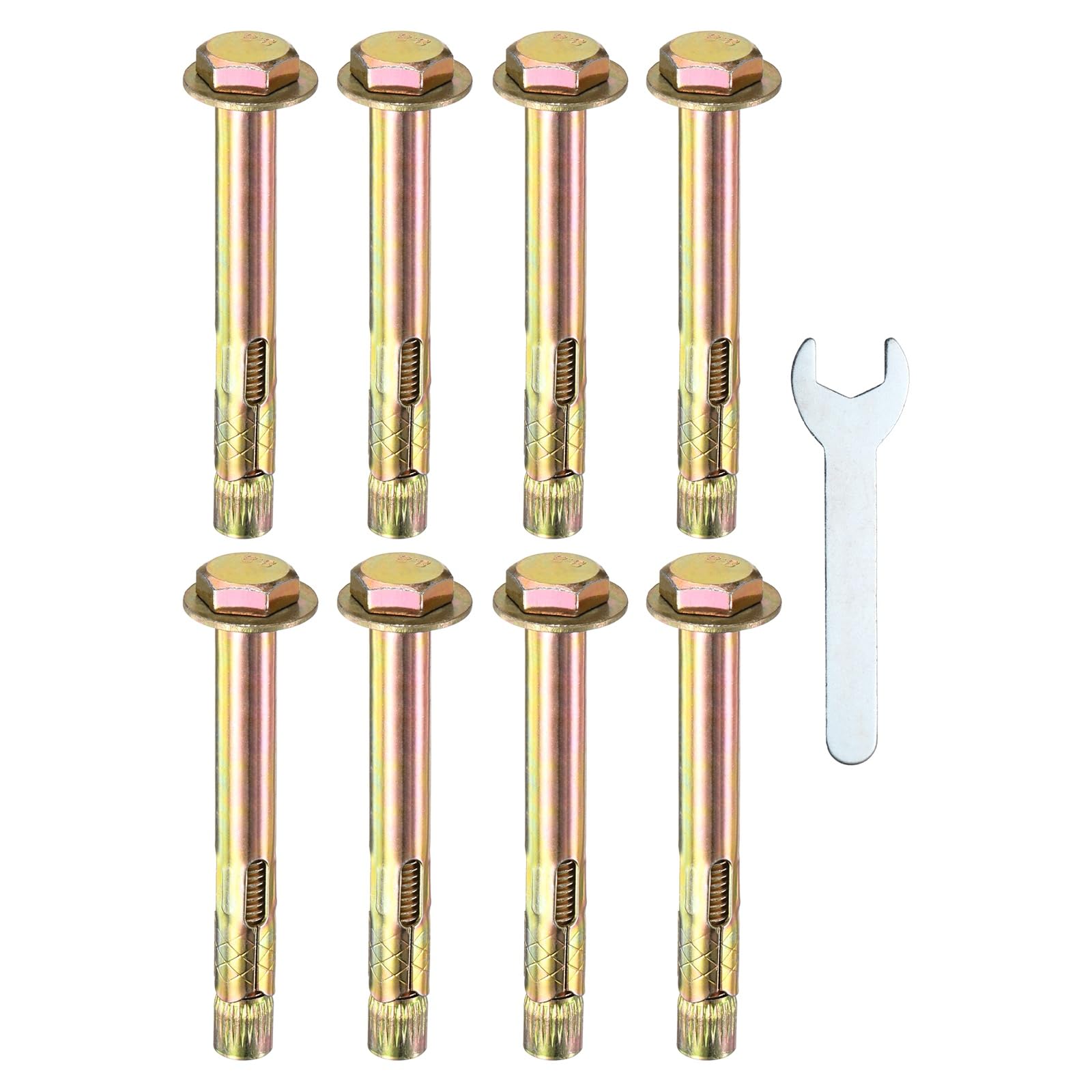 M METERXITY 8-Pack Hex Expansion Bolt, M10x100mm Colored Galvanized Iron-Carbon Steel External Hex Expansion Bolts W/ 17mm Wrench, Anti-Corrosion Metal Bolt for Concrete/Dry Brick/Block Walls