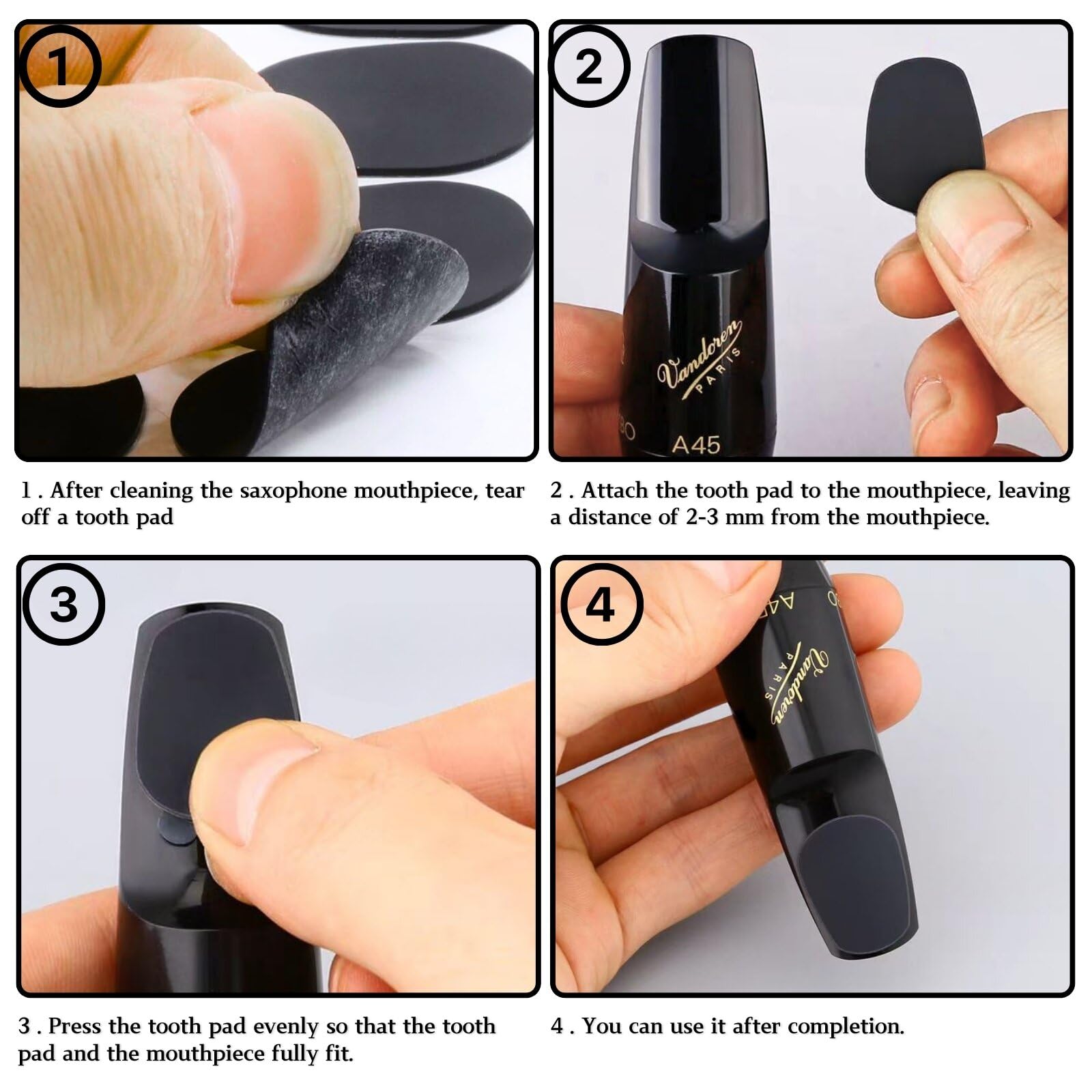 KEYRI 80 Pièces tampons pour becs caoutchoucs d'occlusion coussinets pour embouchure de saxophone en silicone de qualité supérieure protège la tête de saxophone des marques de morsure (Noir)