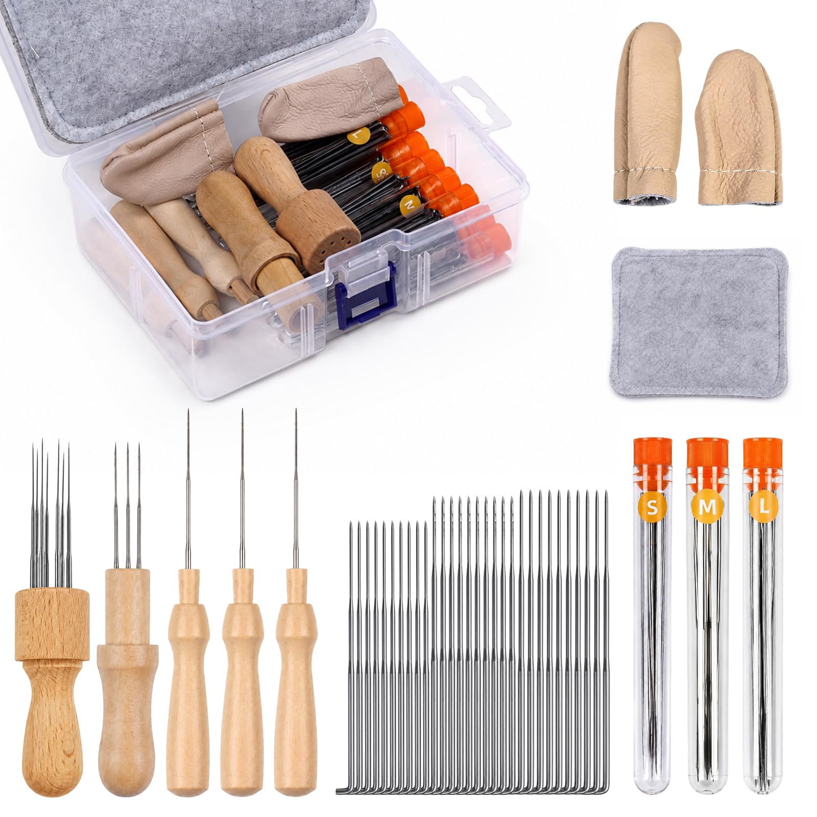 iptek Needle Felting Kit Professional, 100 Felting Needles with Storage Box, 8/3/Single-Needle Handle, Felting Pad, 10 Needle Bottles, Complete Tools for Wool Sculpting