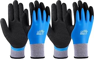 flintronic 100% Waaserdichte Arbeitshandschuhe, 2 Paar Wassdichte Handschuhe für Herren und Damen, Latex Beschichtet Handschuhe, Schutzhandschuhe für Garten Hof im Freien Arbeiten (Latex, M)