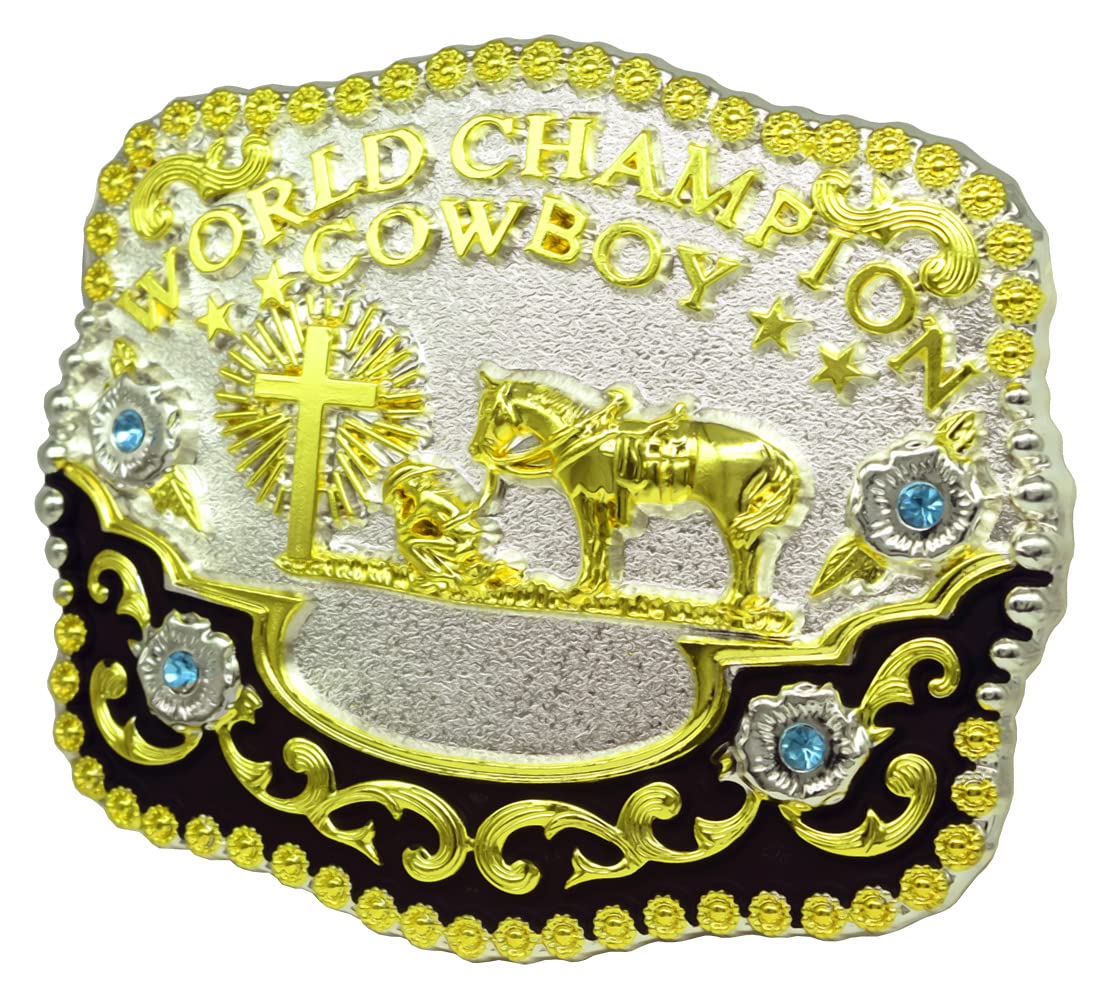 Moranse Religion Cross Cowboy and Horse - Hebillas para cinturón - Azul - Medium
