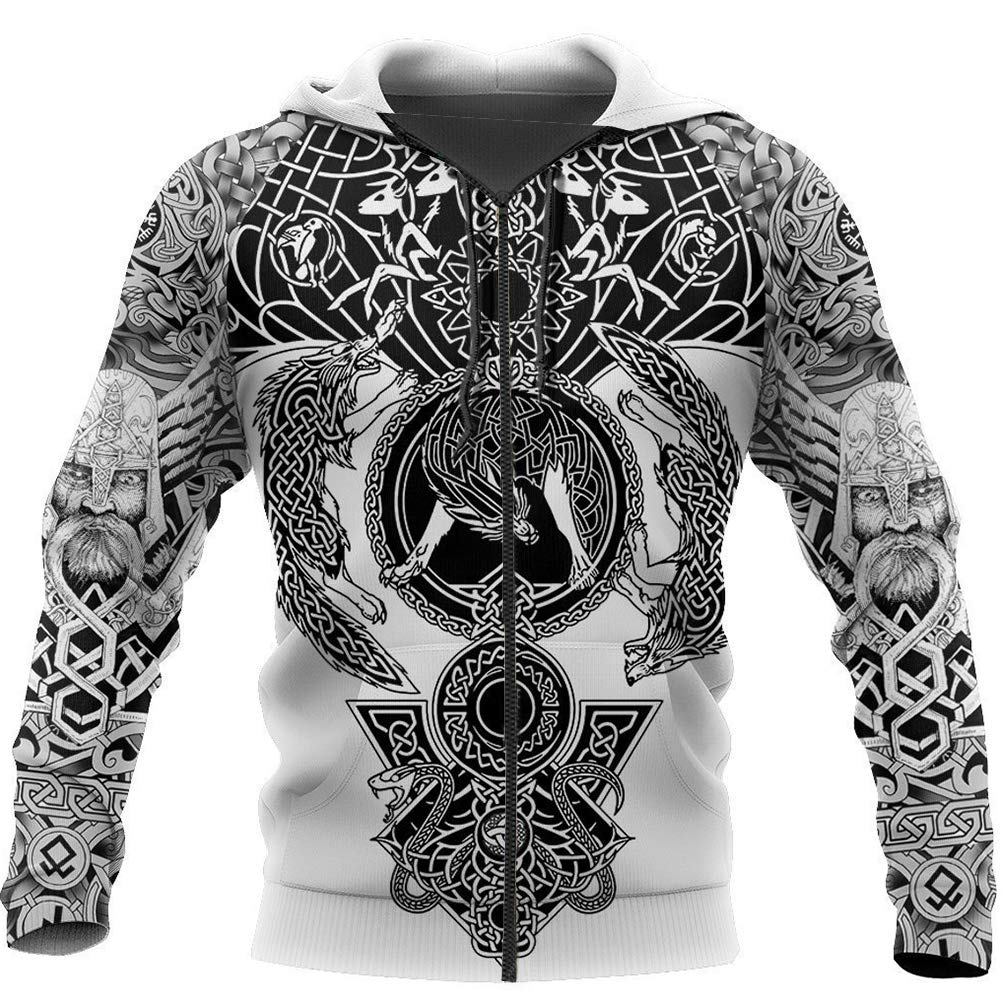 Sweat Viking 3D zippé idéal pour vos sorties streetwear et soirées à thème nordique
