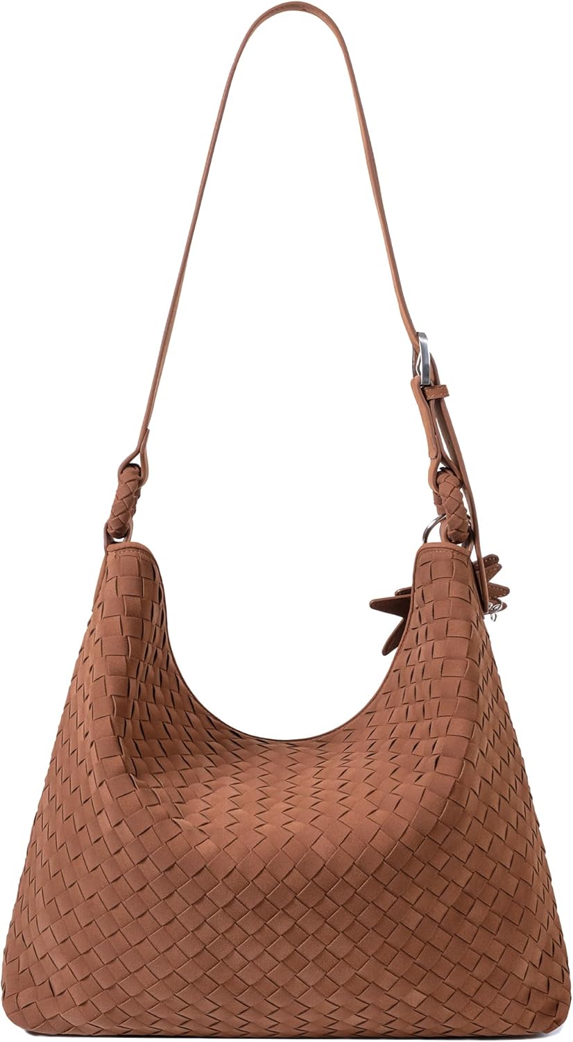 Suede Woven Hobo Bag, Oversized Suede Bag, Woven Tote Purses for Women, Large Crossbody Shoulder Slouchy Handbag