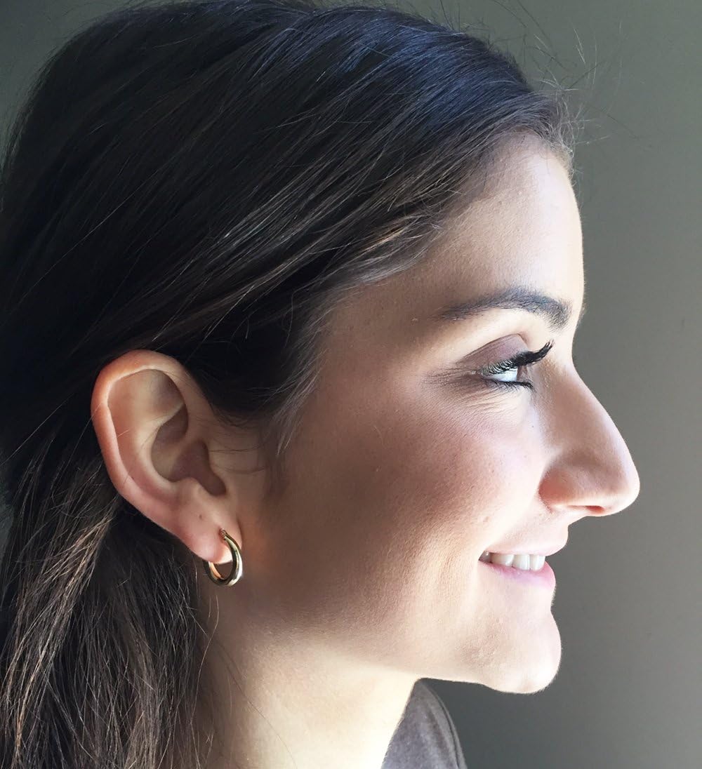 14K Yellow Gold Classic Real Hoop Earrings, (3mm Thick Tube)
