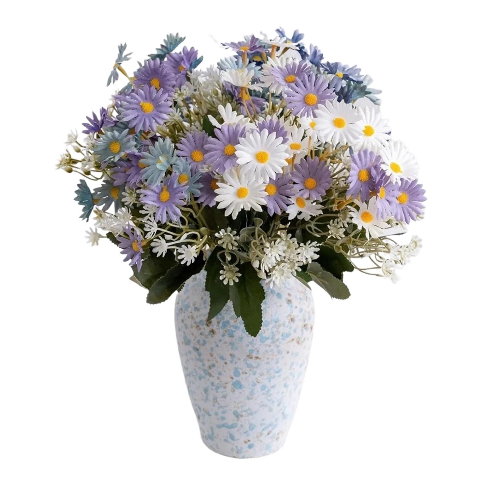 Maryear Artificial Flower Faux Flowers With Vase, Artificial In Blue And Purple Daisy Arrangements Wedding Bouquets Decorations