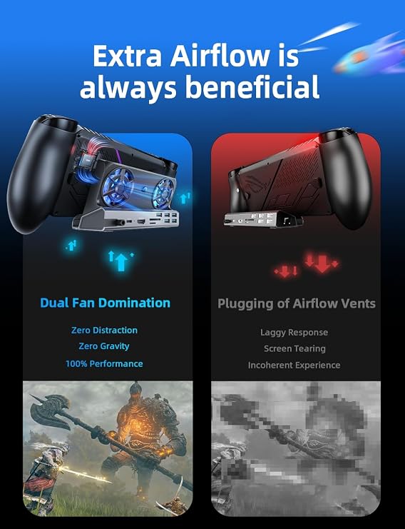 LISEN 10-IN-1 Docking Station for Steam Deck OLED&ROG Ally X&Legion Go, Dual Cooling Fan 5 USB Ports and 4K@60Hz, 100W Charging Port Support ROG Ally 30W Mode, Gigabit Ethernet Fit for Steam Deck OLED