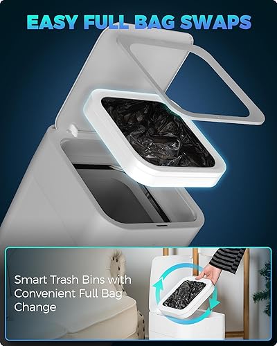 Miniatura 6 de Airvention Bote de basura blanco sin contacto con sensor de movimiento, armario de basura de 4 galones, autosellado y autoembolsado, cubo de basura