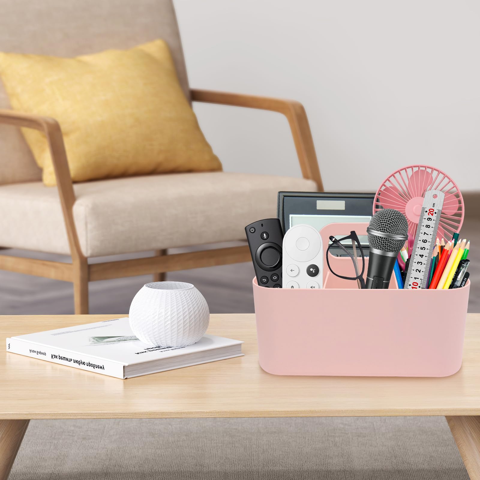 Fizleca Multipurpose Caddy Organizer with Handle, Versatile Stationary Organizer, Stackable Cleaning Caddy for Office, Bathroom & Crafts, Durable Desk Storage for Pens & Supplies, Pink - Image 4