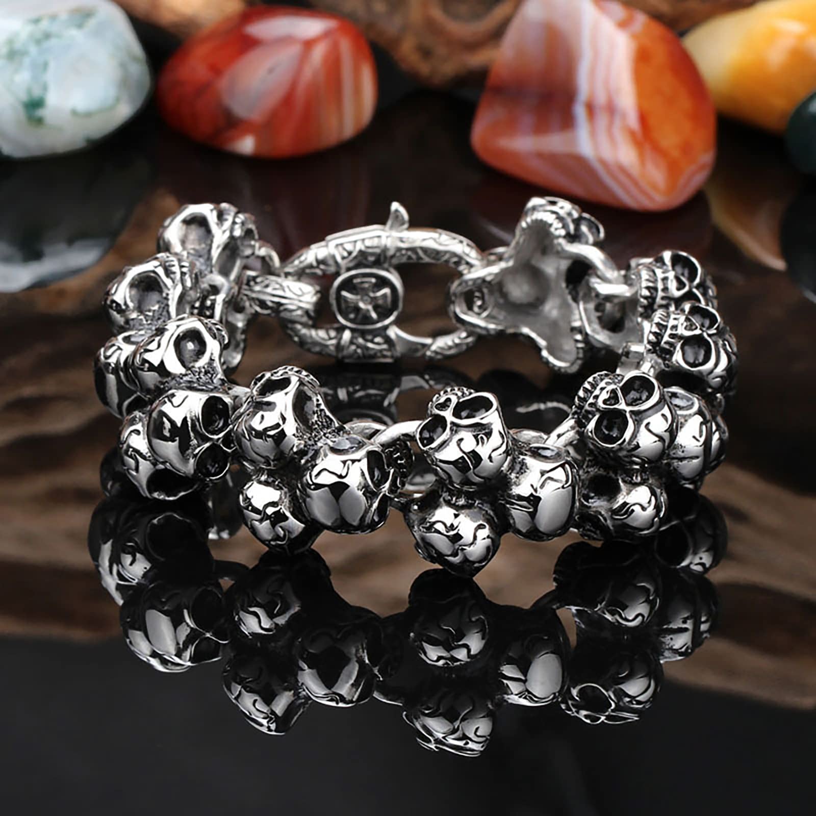 STANG Pulsera de Acero de Titanio Retro Personalidad Creativa Calavera Hombres Salvaje Punk Hip Hop Pulsera joyería Regalo