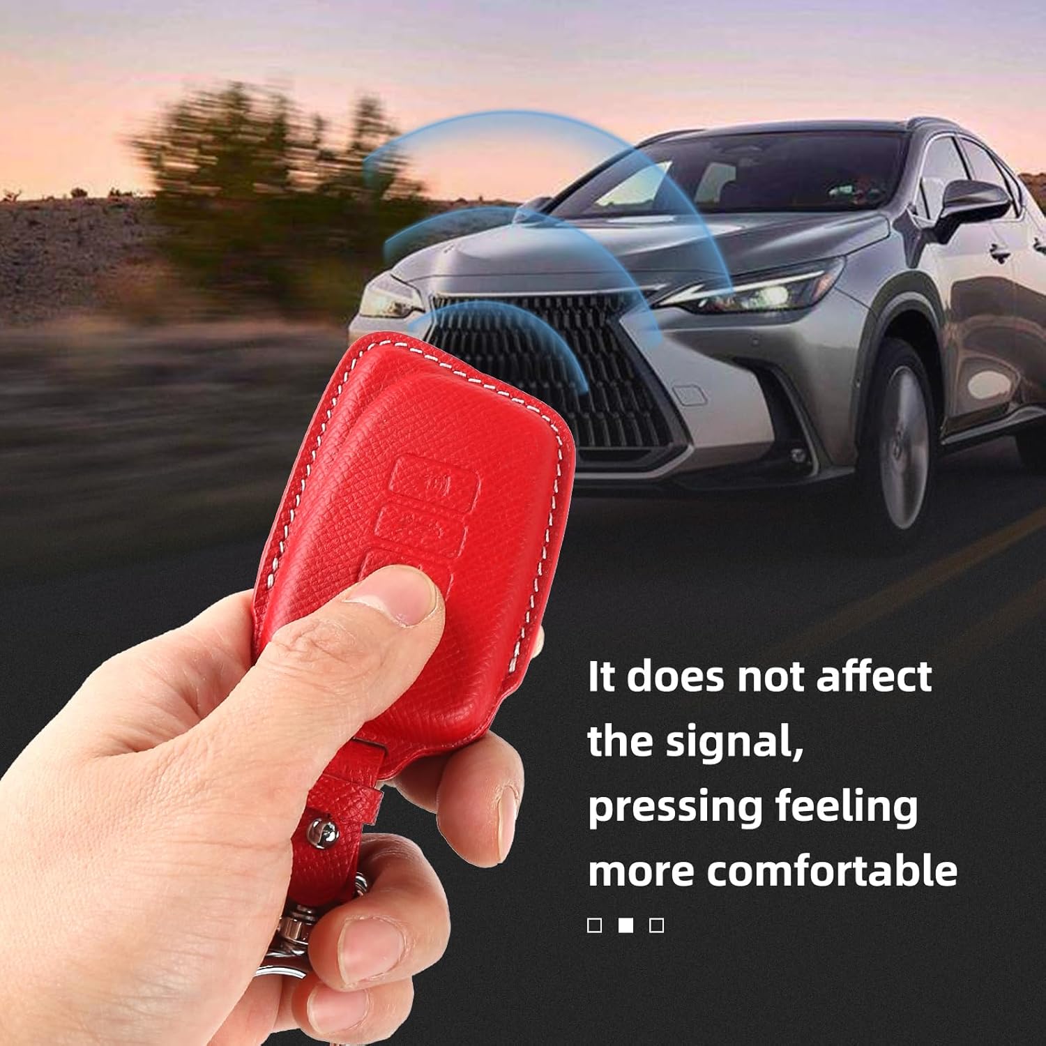for Lexus Leather Key Fob Cover Case with Keychain Compatible with Lexus RX ES GS LS NX RS GX LX RC LC Smart Key (Red)