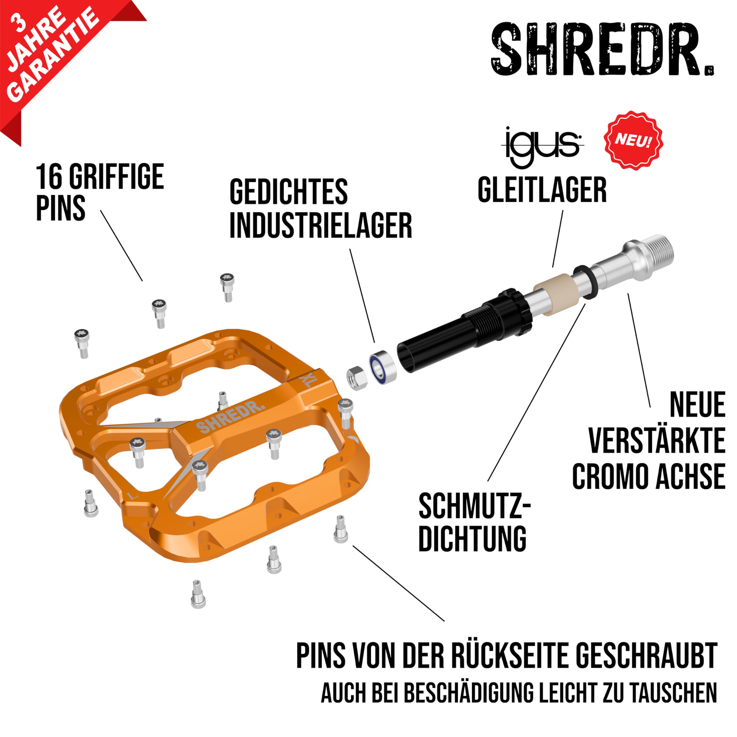 Flat 2.0 Pedale für MTB | Superleichte Flatpedals fürs Mountainbike | In 2 Größen und 9 Farben | inkl. schwarzen Reflektoren