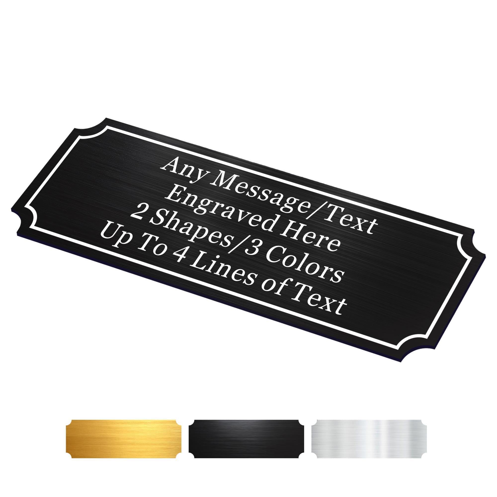 EDSG Personalised Engraved Name Plate, Stainless Steel Name Plaque with Any Text, Custom Memorial Plaques Name Labels Plaques for Urn, Trophy, Frames, Adhesive Backing (Black-Square Corner, 1x3 in)