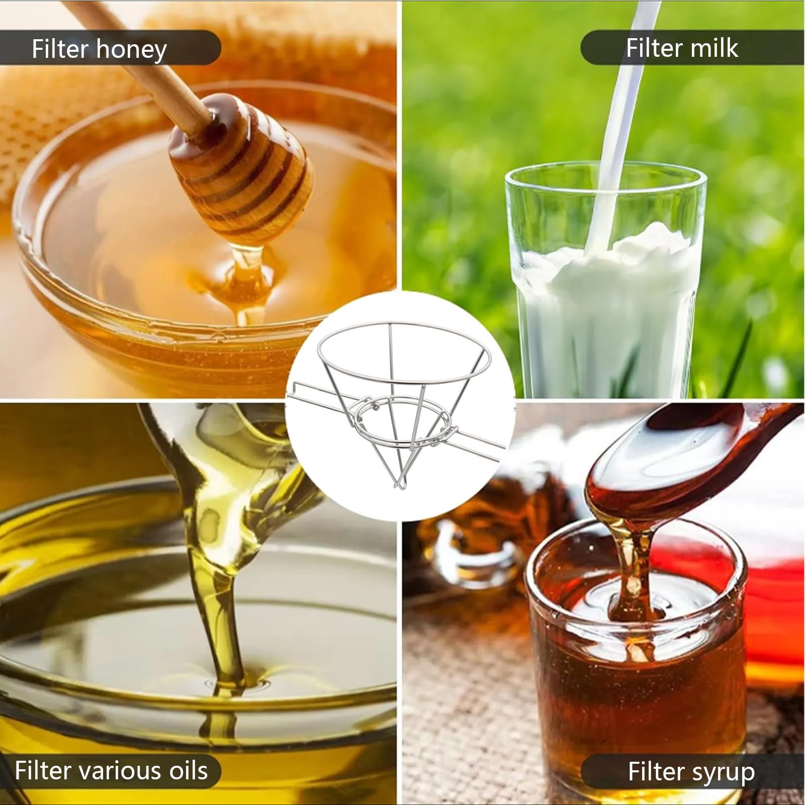 Support de filtre en forme de cône de sirop d'érable - Support de filtre en acier inoxydable avec bras pliables pour cuisine, maison, hôtel