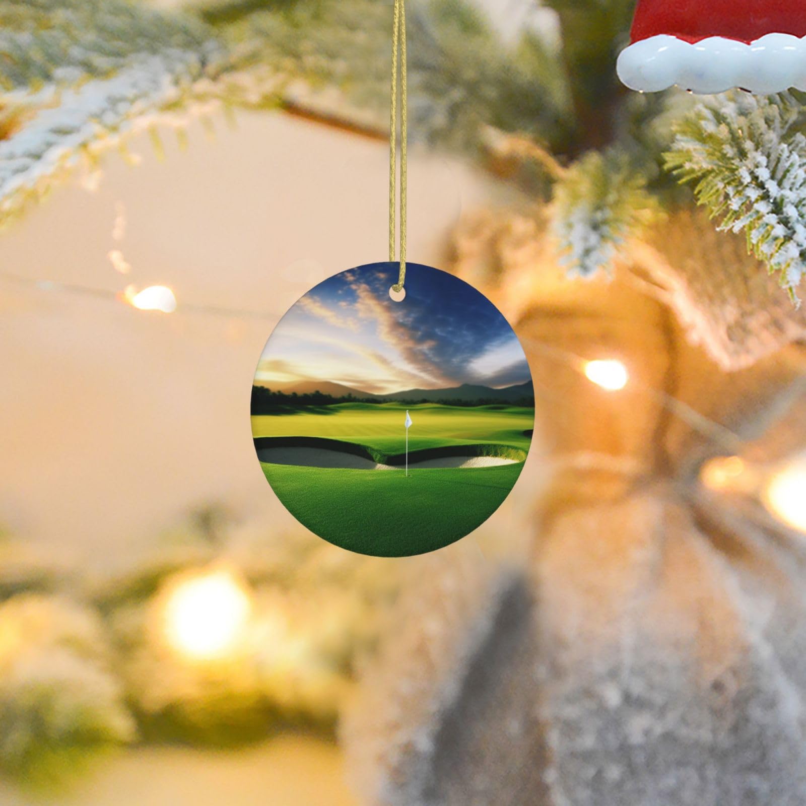 Christmas Tree Ornaments Ceramics Christmas Round Decorations Golf Course Ceramics Ornaments Circle Pentagram Xmas Tree Hanging Pendant for Christmas Tree Party Holiday Home Decor